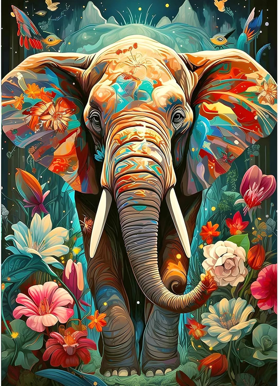Éléphant Parmi les Fleurs