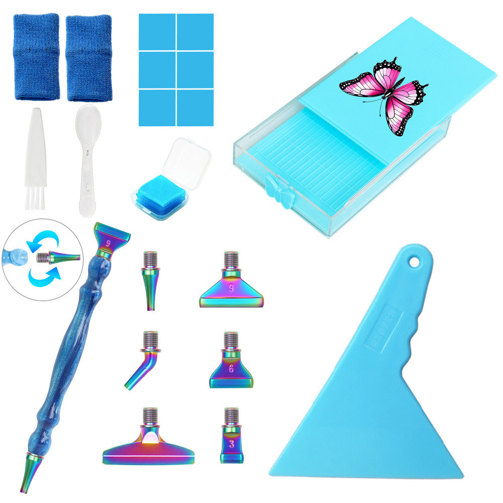 Ensemble d'outils avec plateau rabattable et stylo diamant