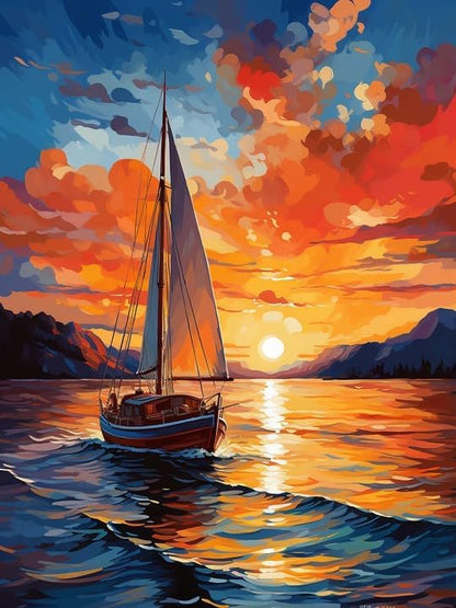 Bateau à Voile et Coucher de Soleil