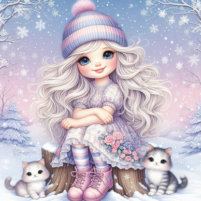 Fille et Chat en Hiver